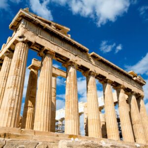 Greek acropolis with blue sky background